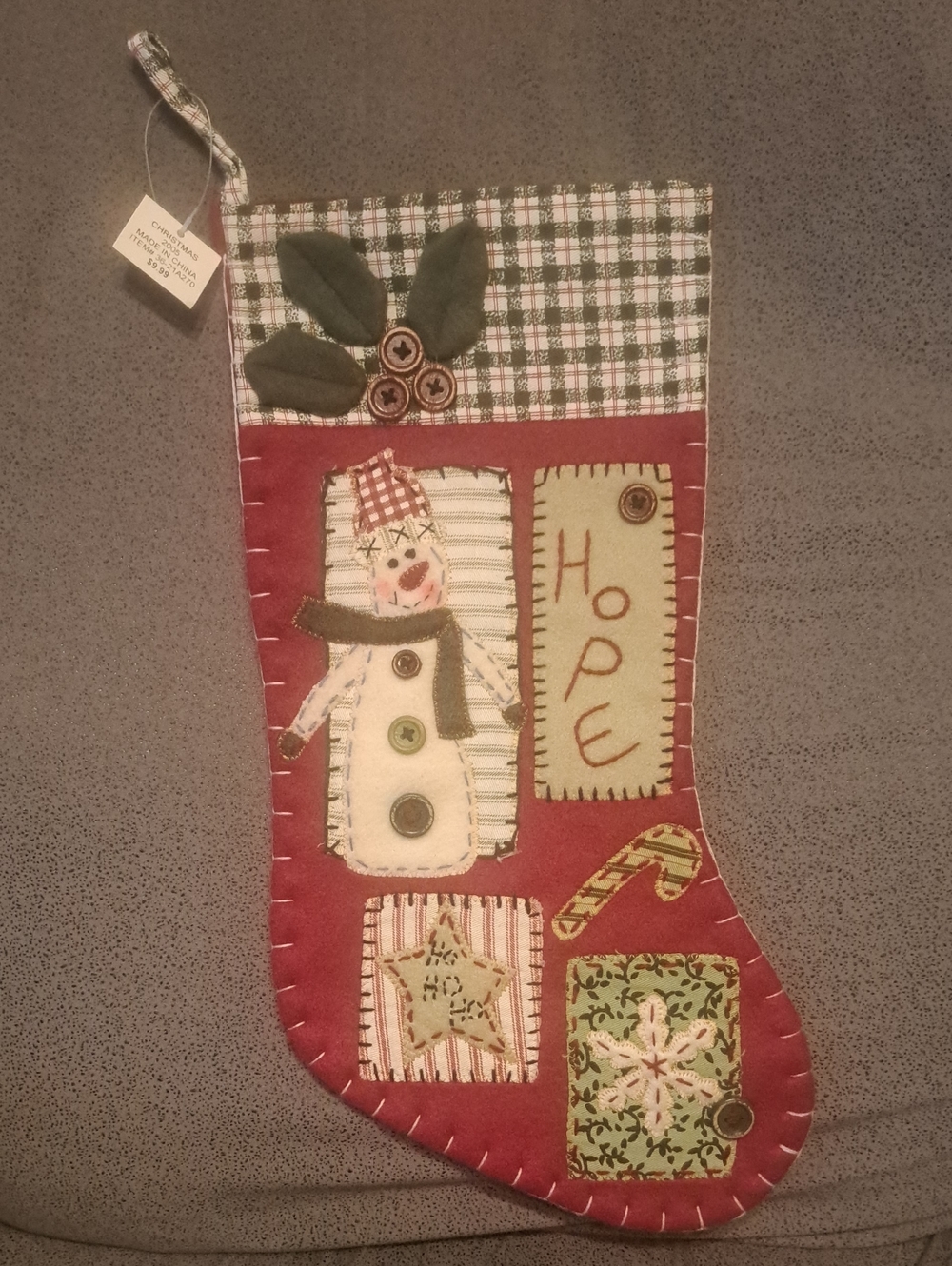 NWT Christmas Stocking with Button Decor